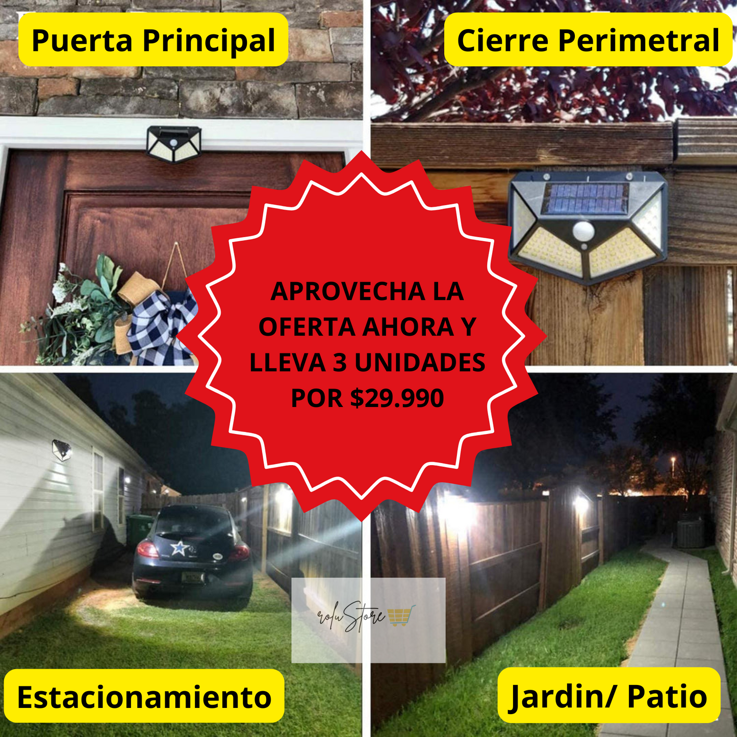 Pack 3 Lámparas de Pared Solar con Sensor de Movimiento