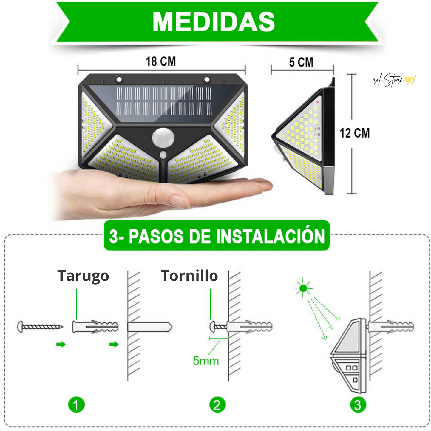 Pack 3 Lámparas de Pared Solar con Sensor de Movimiento
